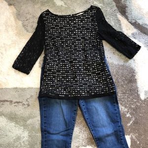 Banana Republic B&W lace top with sheer sleeves